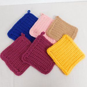 Crocheted Hot Pads Pot Holders Set Of 6 Handmade Mixed Colors Hanging Hoops